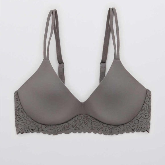 aerie Other - NWT AERIE Real Sunnie Wireless push up bra in grey size 32DD / 32E flower lace